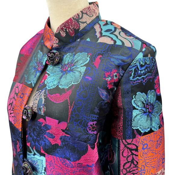 Berek Multicolored Satin Patchwork Jacquard Floral Print Collared Jacket - Picture 5 of 13